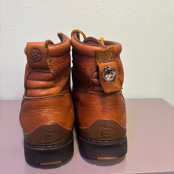 Justin Women’s 9.5B Waterproof Leather Work Boots Brown Lace-Up Zip - Picture 6 of 10